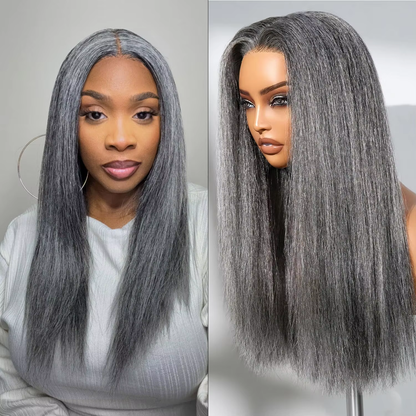 Fashion Silver Gray Straight 200% Density Wig - 13x4 HD Lace Front Glueless Human Hair Pre Plucked BOSQUE Beauty