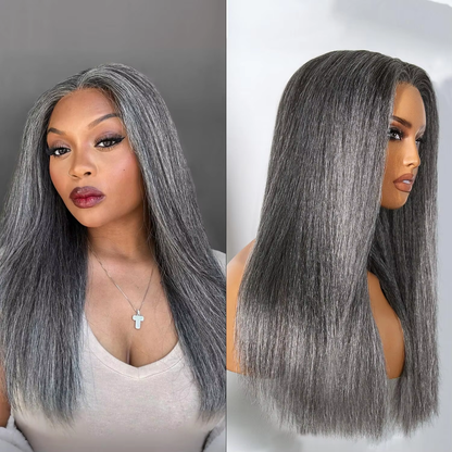 Fashion Silver Gray Straight 200% Density Wig - 13x4 HD Lace Front Glueless Human Hair Pre Plucked BOSQUE Beauty
