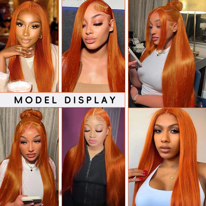 Orange Straight Human Hair Lace Front Wig 13x4 200% Density Bright Orange Color Pre Plucked HD Lace BOSQUE Beauty