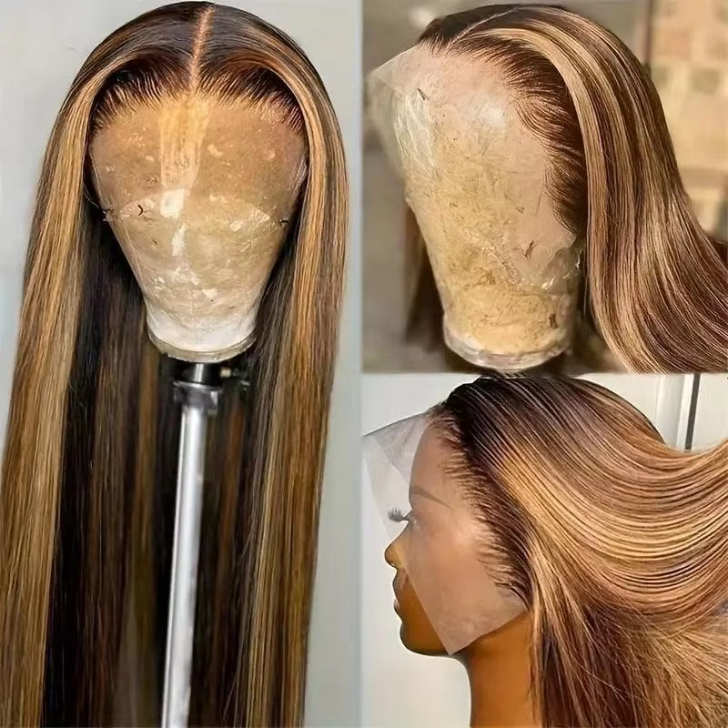 Straight Human Hair Lace Front Wig 13x4 200% Density With Piano Color Highlights Brown to Blonde Ombre Long Hair BOSQUE Beauty