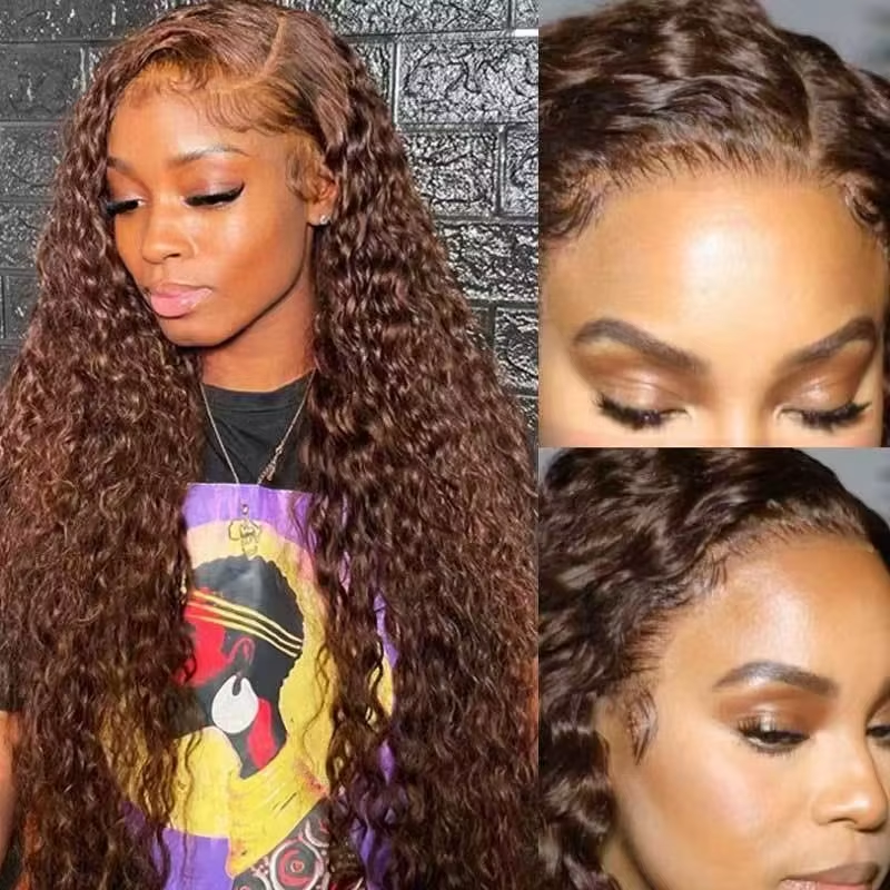 200% High Density 13x4 Lace Front Wig Deep Wave Human Hair Brown Pre Plucked HD Lace Glueless BOSQUE Beauty