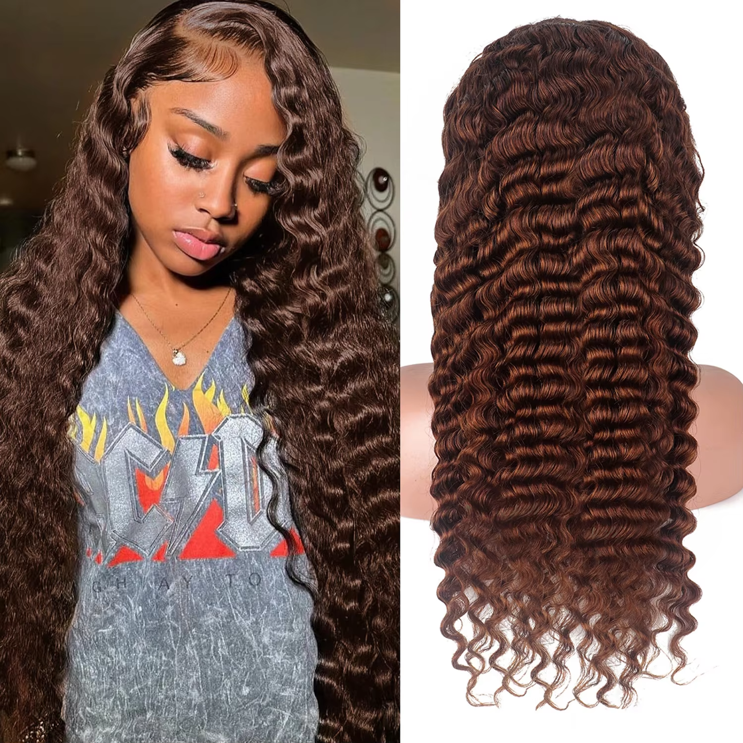 200% High Density 13x4 Lace Front Wig Deep Wave Human Hair Brown Pre Plucked HD Lace Glueless BOSQUE Beauty