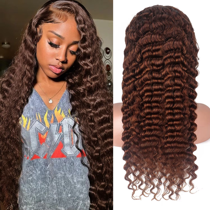 200% High Density 13x4 Lace Front Wig Deep Wave Human Hair Brown Pre Plucked HD Lace Glueless BOSQUE Beauty