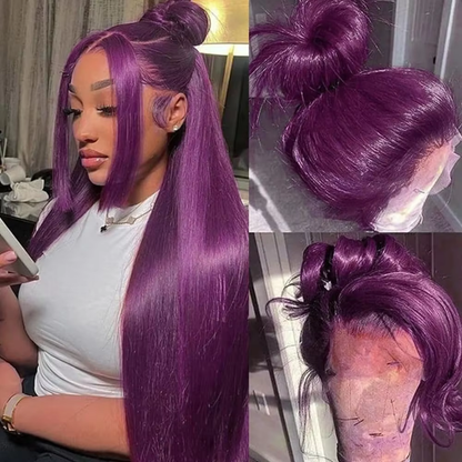 Purple Long Straight 200% Density Lace Front Wig 13x4 HD Lace Human Hair Pre Plucked Hairline BOSQUE Beauty