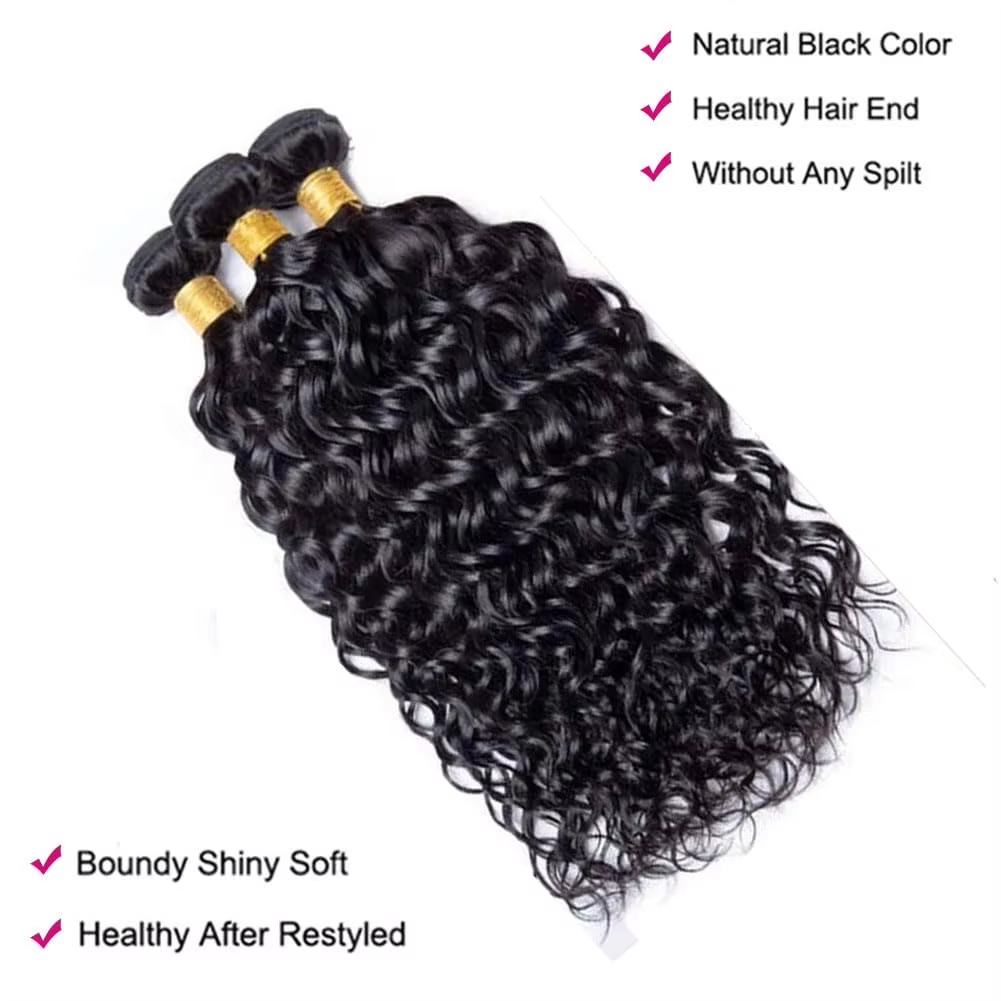 Premium Water Wave Human Hair Weft - 100% Unprocessed Virgin Hair Natural Black Can Be Dyed & Permed BOSQUE Beauty