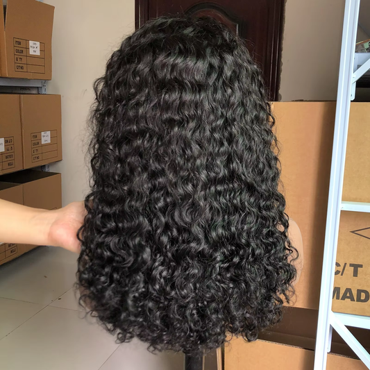Small Curly Human Hair Lace Front Wig 13x4 Middle Part 200% Density Natural Black Tightly Curled Hair BOSQUE Beauty