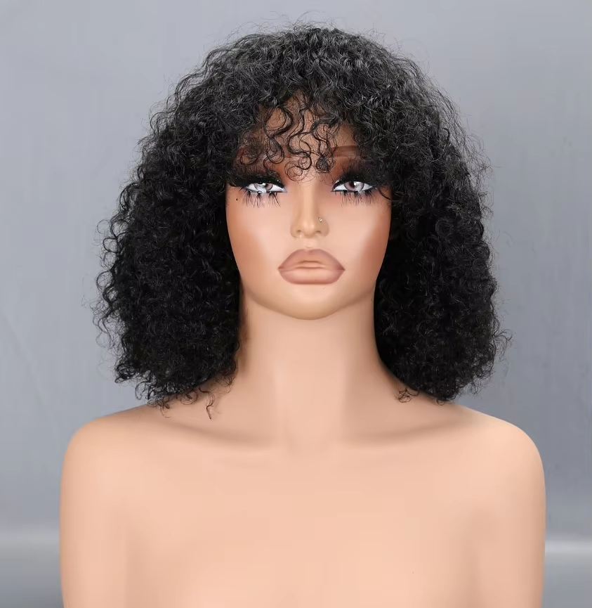 Curly Bob Wig Human Hair With Bangs 200% Density Short Curly Human Hair Wigs for Women Natural Black BOSQUE Beauty