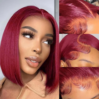 13x4 Lace Front Wig Burgundy Bob Wig Human Hair Short Straight Natural Looking 200% Density BOSQUE Beauty