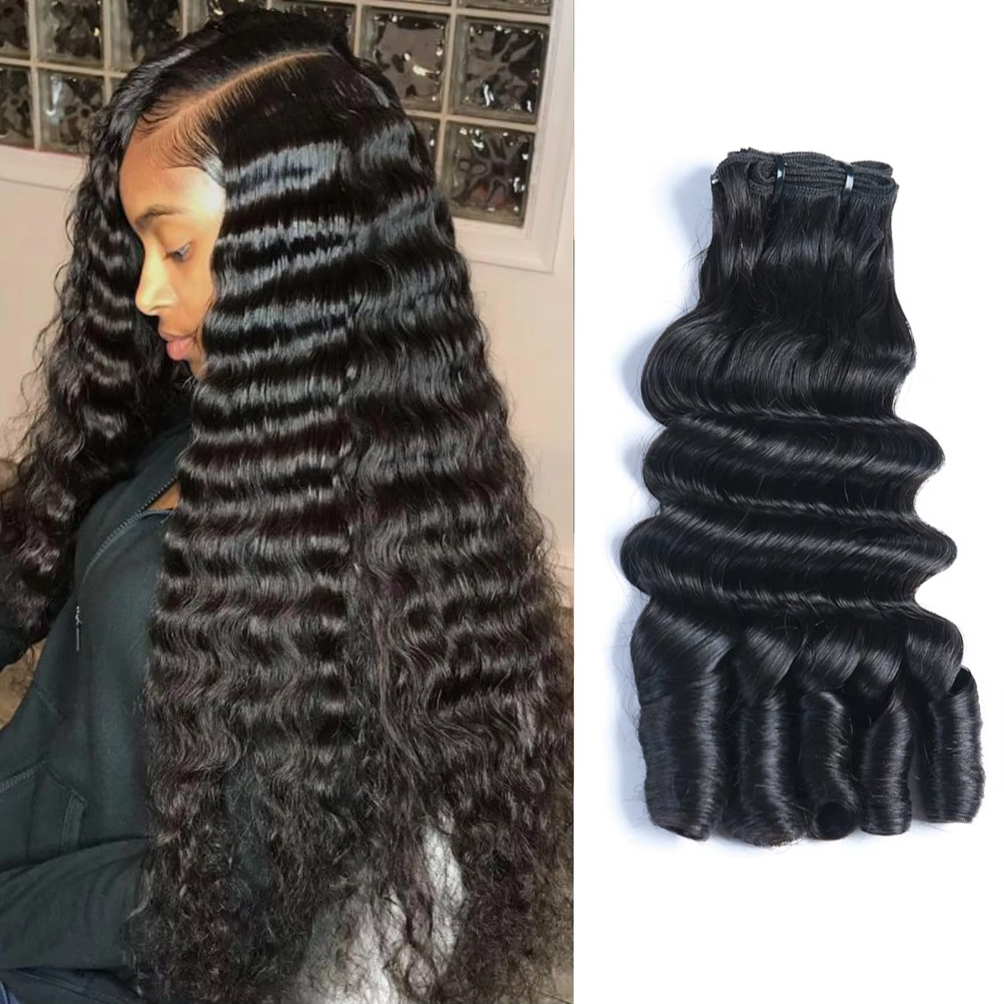Deep Wave Human Hair Bundles Virgin Remy Hair Bundles&Closure Spiral Curls for Quick Weave Can Dyed Tangle Free BOSQUE Beauty