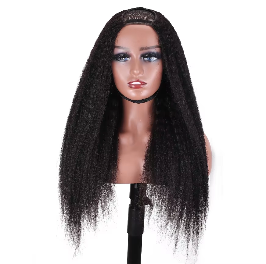 Kinky Straight Human Hair Wig Yaki Texture 200% Density Black Color Fluffy Long Hair Glueless Lace Front BOSQUE Beauty