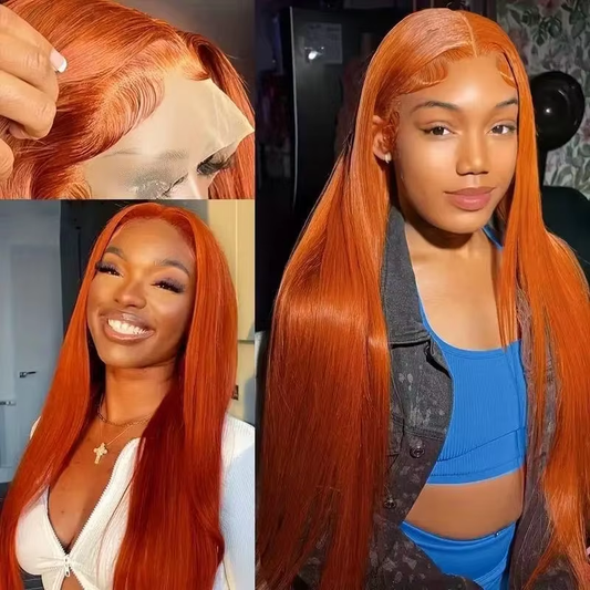 Orange Straight Human Hair Lace Front Wig 13x4 200% Density Bright Orange Color Pre Plucked HD Lace BOSQUE Beauty