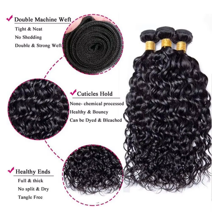 Premium Water Wave Human Hair Weft - 100% Unprocessed Virgin Hair Natural Black Can Be Dyed & Permed BOSQUE Beauty