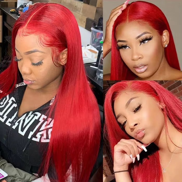 Red Straight Human Hair Lace Front Wig 13x4 200% Density Vibrant Red Color Pre Plucked HD Lace BOSQUE Beauty