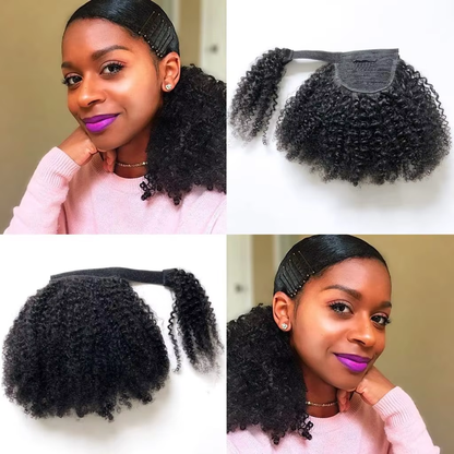 100% Human Virgin Hair Ponytail with Bouncy Curls Natural Black Color Pre-plucked Hairpiece for Women BOSQUE Beauty